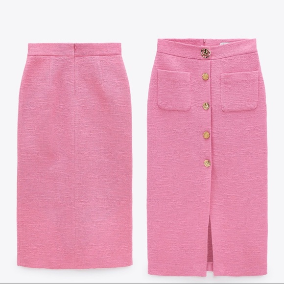 Zara textured midi skirt with buttons, pink - Picture 4 of 5